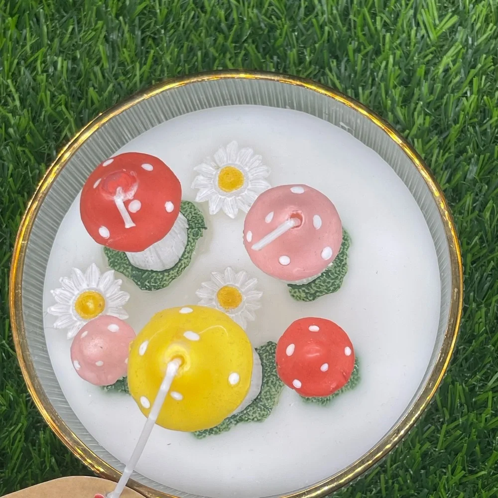 Mushroom Garden Candle - Red, Yellow, Pink